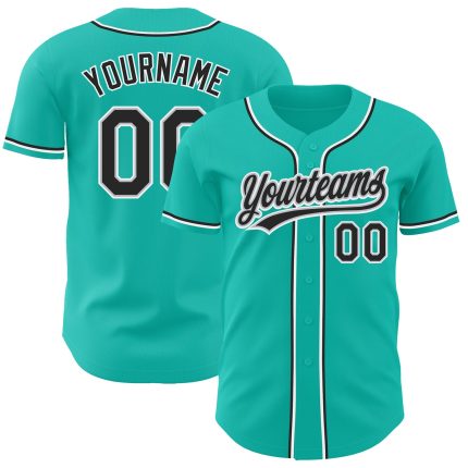Custom Aqua Black-Gray Authentic Baseball Jersey with Personalized Name and Number Personalized Aqua Black-Gray Authentic
