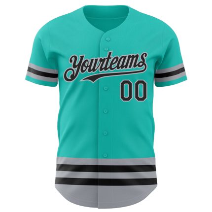 Custom Aqua Black-Gray Line Baseball Jersey for Men and Women - Personalize Your Look Personalized Aqua Black-Gray Line Baseball
