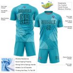 Custom Aqua Black Lines Soccer Jersey - Personalized Sublimation Uniform Personalized Aqua Black Lines Sublimation Soccer
