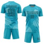 Custom Aqua Black Lines Soccer Jersey with Personalized Name and Number - Sublimation Team Uniform Personalized Aqua Black