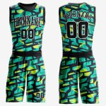 Personalized Basketball Jersey Round Neck Aqua Black Neon Green Sublimation Suit Personalized Aqua Black-Neon Green Round
