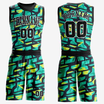 Custom Basketball Jersey with Name and Number - Aqua Black Neon Green Round Neck Sublimation Suit Personalized Aqua Black-Neon