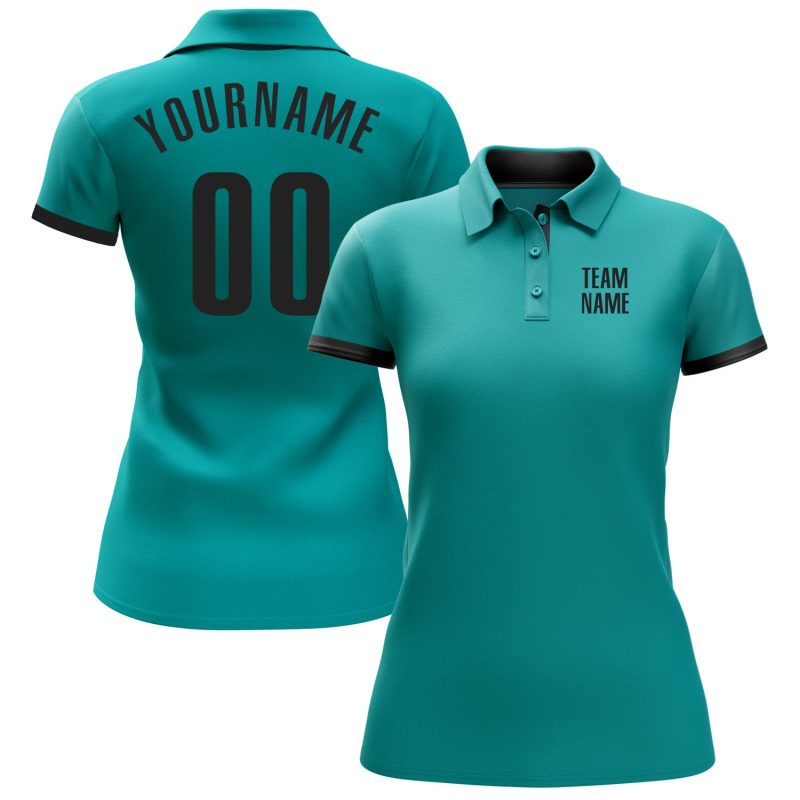 Personalized Aqua Black Golf Polo Shirt for Performance Wear, Stylish Athletic Apparel Personalized Aqua Black Performance