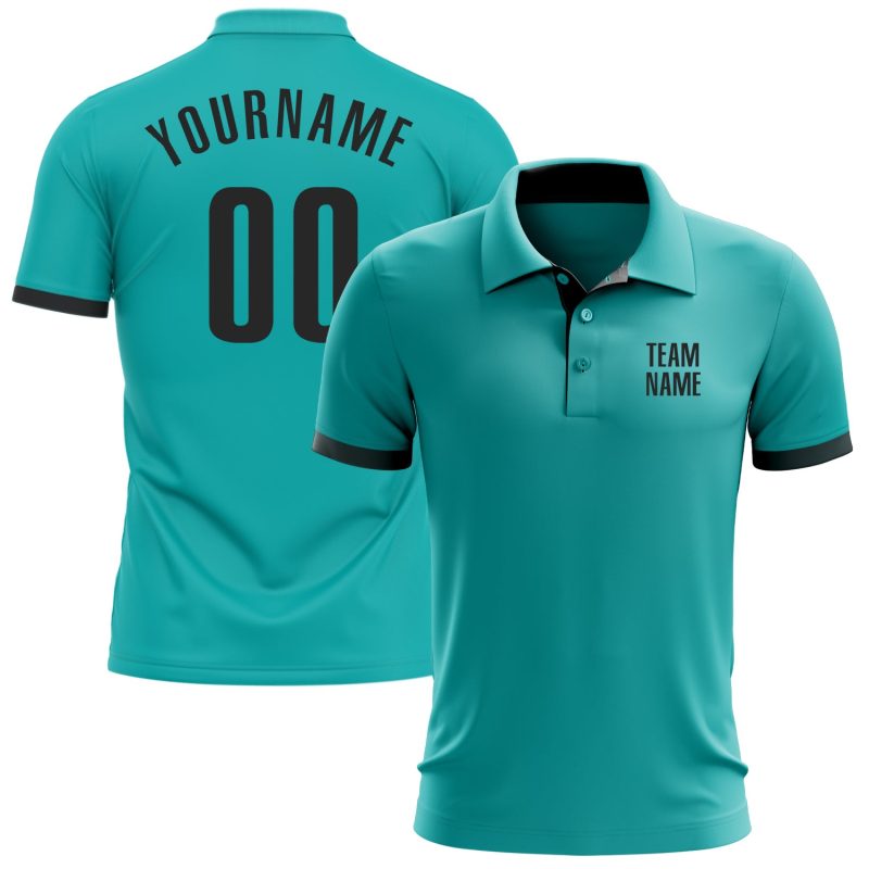 Personalized Aqua Black Golf Polo Shirt for Performance Wear, Stylish Athletic Apparel Personalized Aqua Black Performance