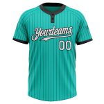 Personalized Aqua Black Pinstripe Unisex Two-Button Softball Jersey Personalized Aqua Black Pinstripe White Two-Button Unisex
