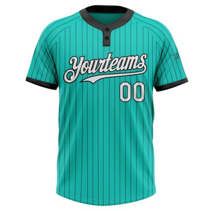 Personalized Aqua Black Pinstripe Unisex Two-Button Softball Jersey Personalized Aqua Black Pinstripe White Two-Button Unisex