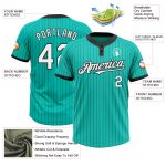 Custom Name and Number Unisex Softball Jersey - Personalized Aqua Black Pinstripe Two-Button Design Personalized Aqua Black
