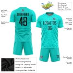 Custom Aqua Black Soccer Jersey - Personalized Sublimation Uniform Personalized Aqua Black Sublimation Soccer Uniform Jersey