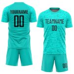 Custom Aqua Black Soccer Jersey - Personalized Sublimation Uniform Personalized Aqua Black Sublimation Soccer Uniform Jersey