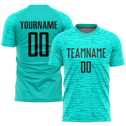 Custom Aqua Black Soccer Jersey - Personalized Sublimation Uniform Personalized Aqua Black Sublimation Soccer Uniform Jersey
