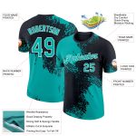 Personalized 3D Abstract Brush Stroke Performance T-Shirt in Aqua Black-White Personalized Aqua Black-White 3D Abstract Brush