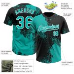 Personalized Unisex Softball Jersey - Aqua Black-White 3D Abstract Brush Stroke, Two-Button Design Personalized Aqua Black-White