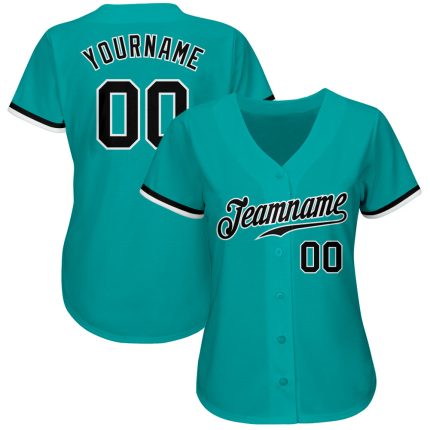 Custom Baseball Jersey with Personalized Team Name and Number, Aqua Black-White Authentic Design Personalized Aqua Black-White