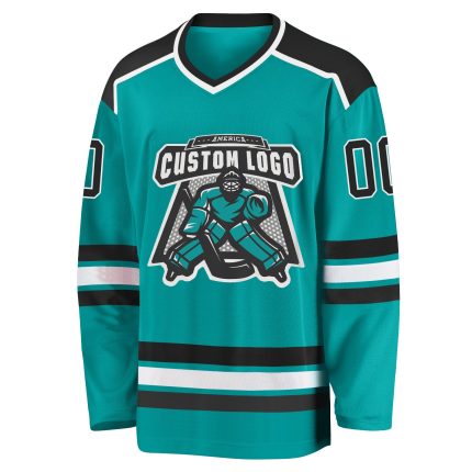 Custom Aqua Black White Hockey Jersey for Personalized Team Gear Personalized Aqua Black-White Hockey Jersey