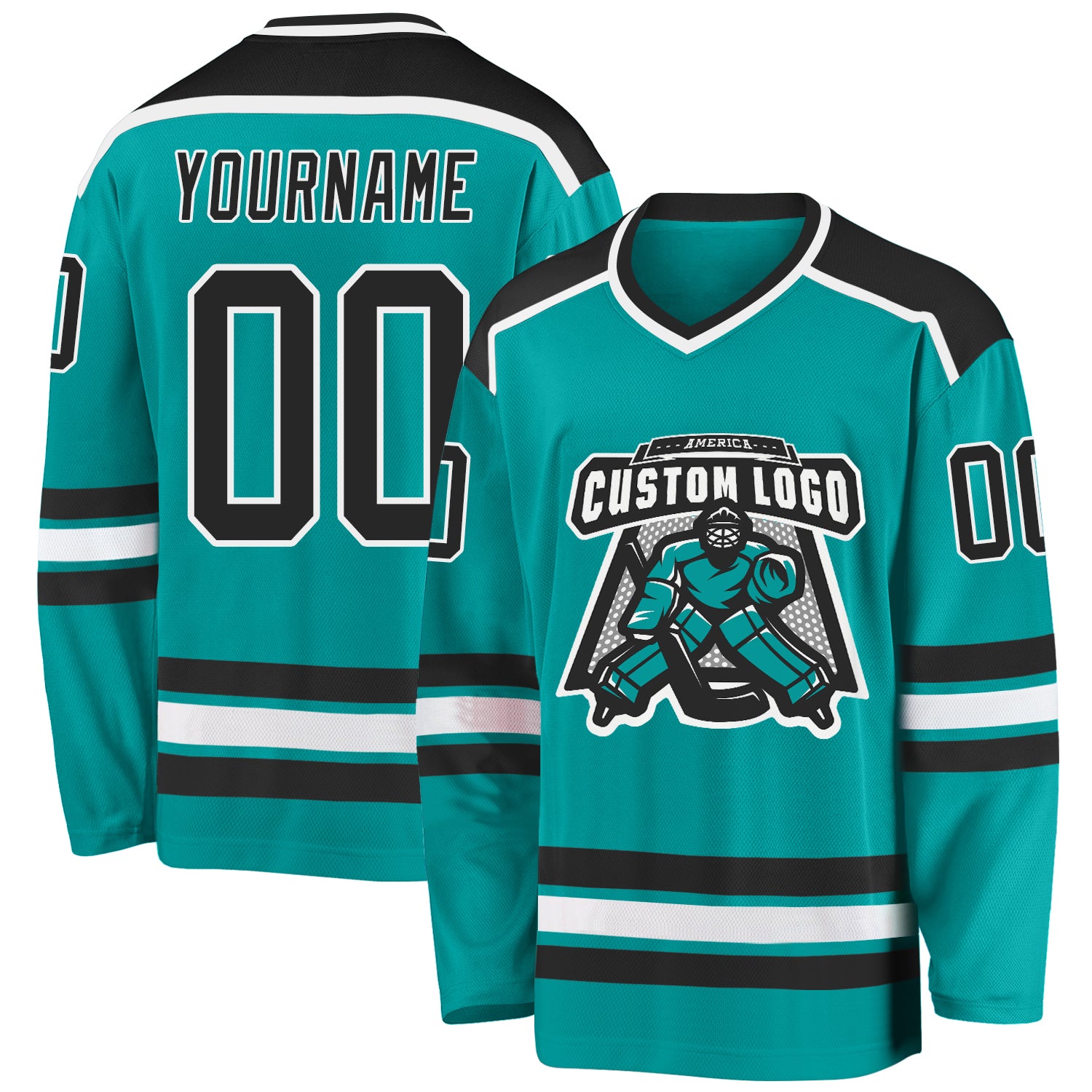 Custom Name Number Aqua Black-White Hockey Jersey Personalized Team Apparel Personalized Aqua Black-White Hockey Jersey Team