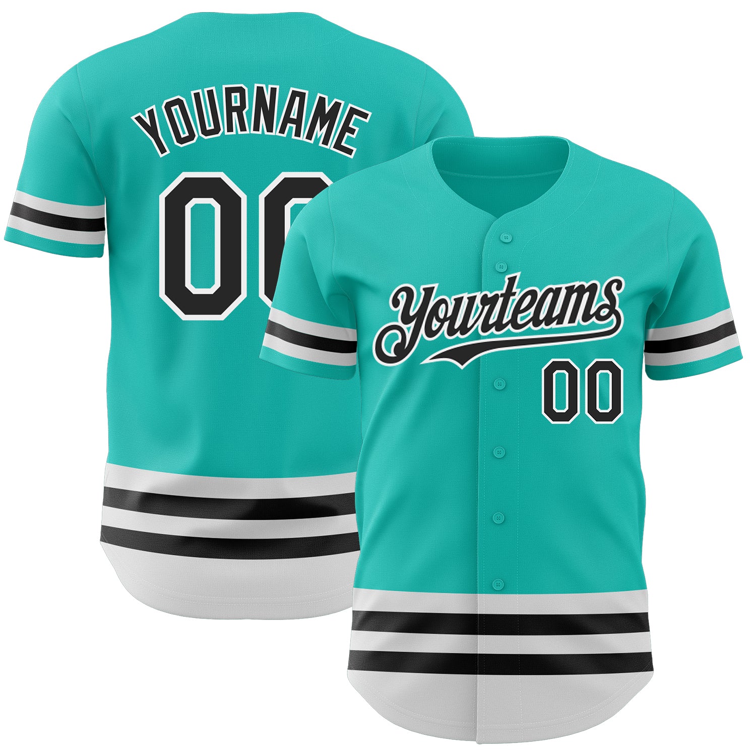 Custom Name and Number Authentic Baseball Jersey Aqua Black-White Line - Personalized Team Gear Personalized Aqua Black-White