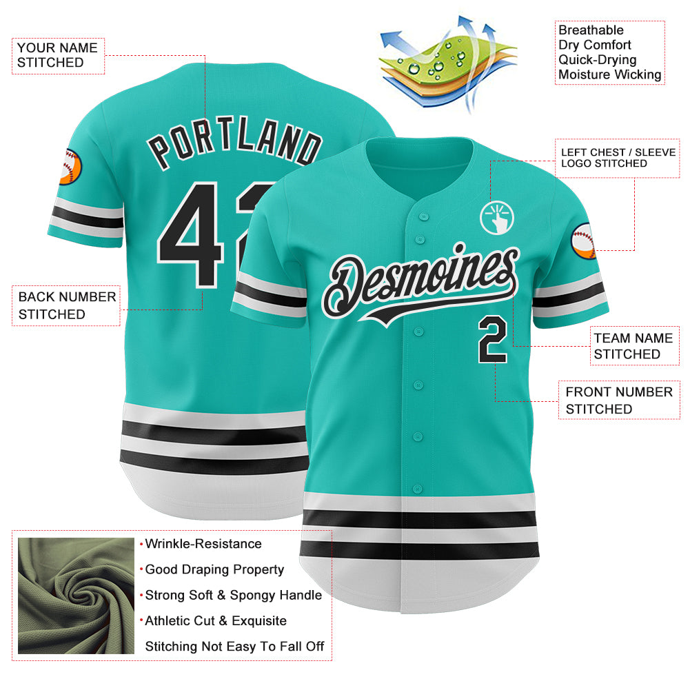 Custom Aqua Black White Line Baseball Jersey for Men and Women Personalized Aqua Black-White Line Baseball Jersey - Image 3
