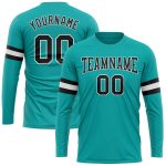 Personalized Aqua Black White Long Sleeve Performance T-Shirt for Men and Women Personalized Aqua Black-White Long Sleeve