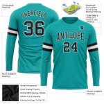 Personalized Aqua Black White Long Sleeve Performance T-Shirt for Men and Women Personalized Aqua Black-White Long Sleeve