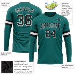 Custom Team Name and Number Long Sleeve Performance T-Shirt - Personalized Aqua Black-White Design Personalized Aqua Black-White