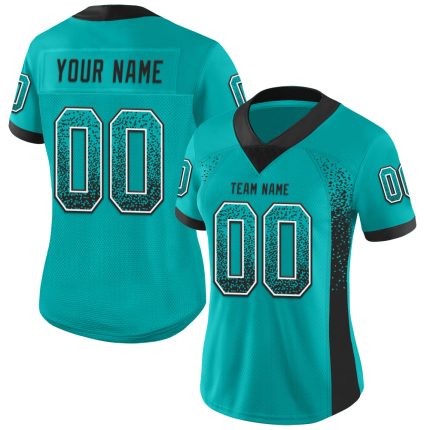 Custom Name and Number Aqua Black-White Drift Fashion Football Jersey - Personalized Team Apparel Personalized Aqua Black-White
