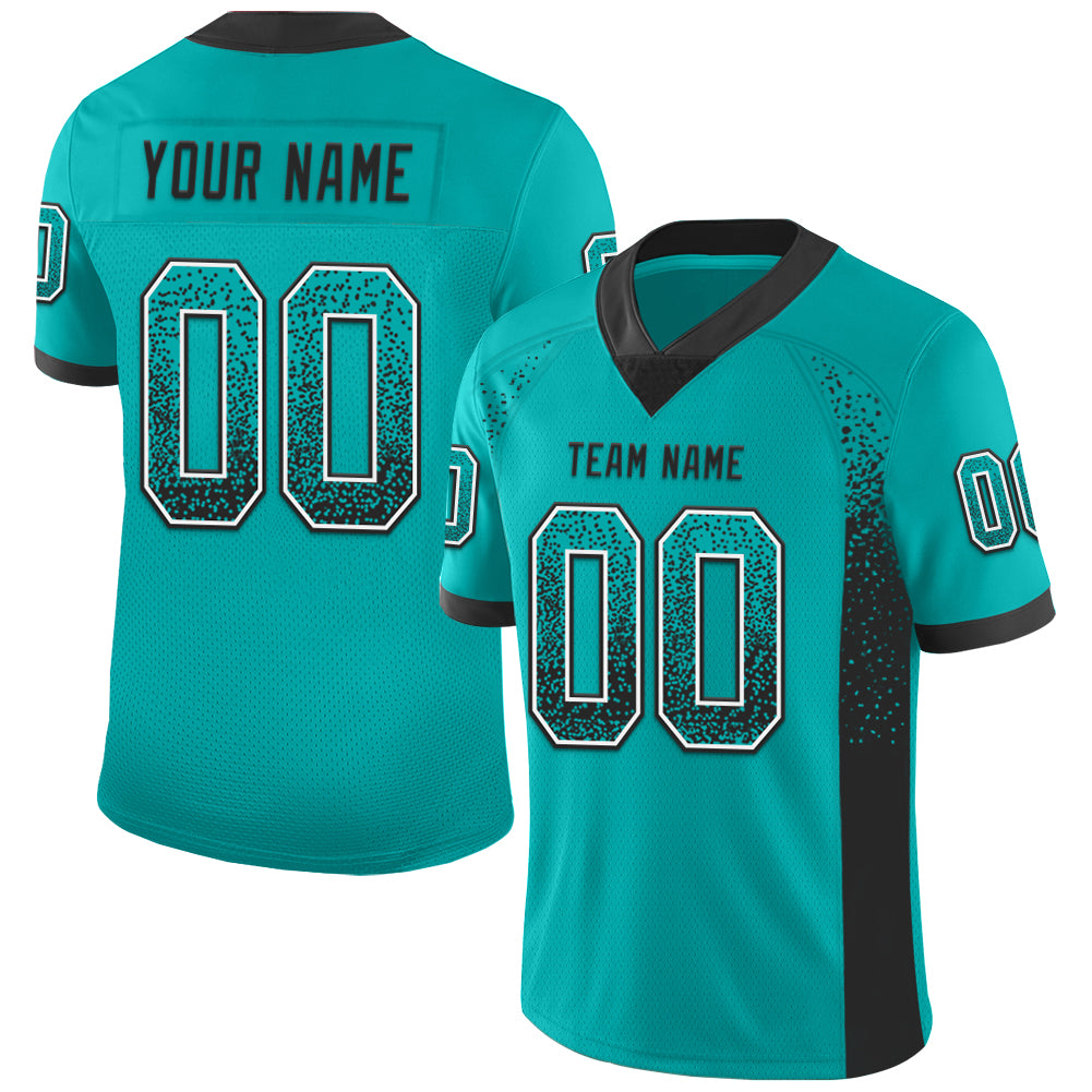 Custom Name and Number Aqua Black-White Drift Fashion Football Jersey - Personalized Team Apparel Personalized Aqua Black-White