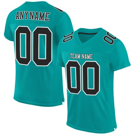 Custom Aqua Black White Mesh Football Jersey - Personalized Team Apparel Personalized Aqua Black-White Mesh Football Jersey
