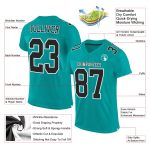 Custom Aqua Black White Mesh Football Jersey - Personalized Team Apparel Personalized Aqua Black-White Mesh Football Jersey