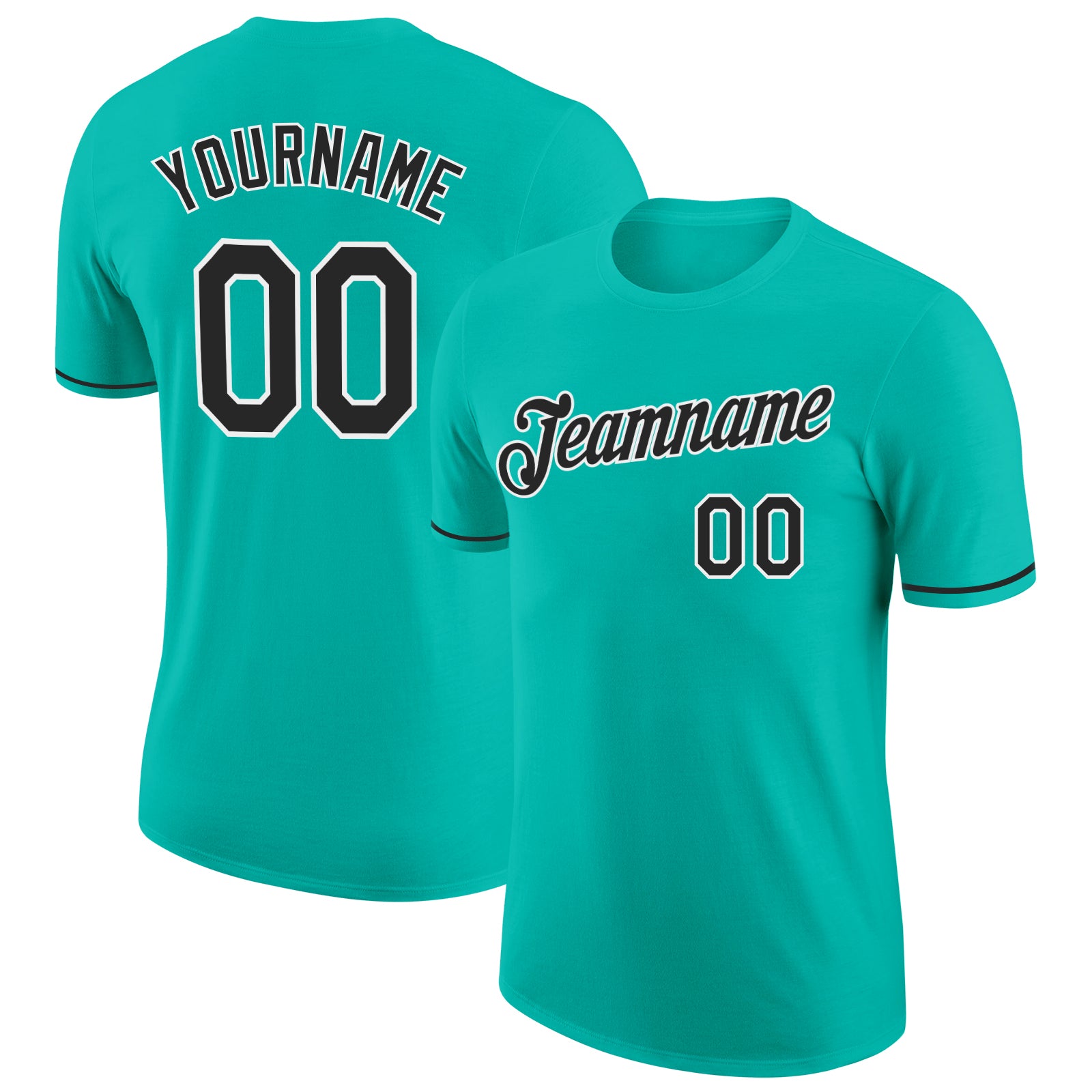 Custom Name and Number Aqua Black-White Performance T-Shirt for Teams Personalized Aqua Black-White Performance T-Shirt Team