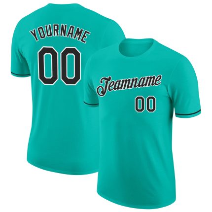 Personalized Aqua Black-White T-Shirt for Men and Women - Performance Wear Personalized Aqua Black-White Performance T-Shirt