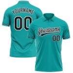 Personalized Aqua Black-White Golf Polo Shirt for Men | Performance Vapor Style Personalized Aqua Black-White Performance