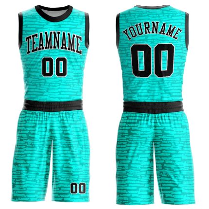 Custom Aqua Black White Basketball Jersey with Sublimation, Personalized Name & Number, Round Neck Suit Personalized Aqua