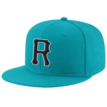 Custom Adjustable Snapback Hat Aqua Black-White Stitched Design Personalized Aqua Black-White Stitched Adjustable Snapback