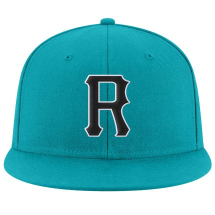 Custom Adjustable Snapback Hat Aqua Black-White Stitched Design Personalized Aqua Black-White Stitched Adjustable Snapback
