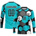 Custom Name and Number Soccer Jersey - Personalized Black White Aqua Sublimation Uniform for Team Personalized Aqua Black-White
