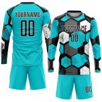 Custom Soccer Jersey with Personalized Name and Number - Aqua Black-White Sublimation Team Uniform 7417 Personalized Aqua