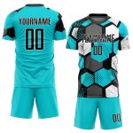 Custom Name and Number Soccer Jersey - Personalized Black White Aqua Sublimation Uniform for Team Personalized Aqua Black-White