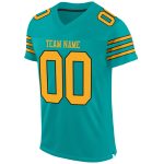 Personalized Aqua Gold-Black Authentic Football Jersey - Custom Team Jersey Personalized Aqua Gold-Black Mesh Authentic Football