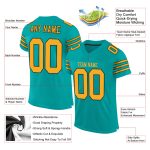 Personalized Aqua Gold-Black Authentic Football Jersey - Custom Team Jersey Personalized Aqua Gold-Black Mesh Authentic Football