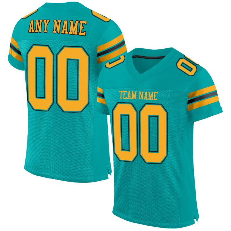 Custom Name Number Aqua Gold Black Mesh Football Jersey Personalized Authentic Team Personalized Aqua Gold-Black Mesh Authentic