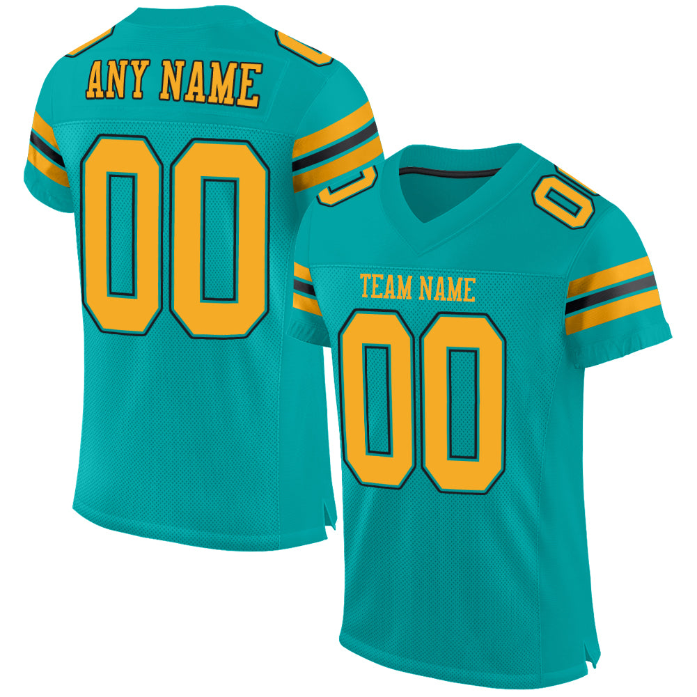 Custom Name Number Aqua Gold Black Mesh Football Jersey Personalized Authentic Team Personalized Aqua Gold-Black Mesh Authentic