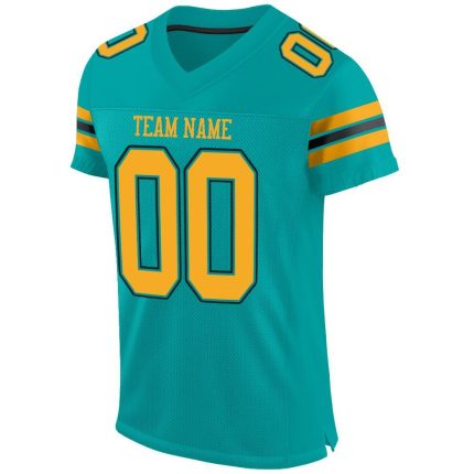 Personalized Aqua Black Gold Mesh Football Jersey - Custom Sports Apparel Personalized Aqua Gold-Black Mesh Football Jersey