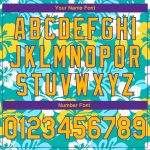 Custom Name and Number Basketball Jersey - Personalized Aqua Gold-Purple 3D Pattern Hawaii Flowers Authentic Sports Apparel
