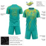 Custom Name and Number Aqua Gold Soccer Jersey - Personalized Sublimation Team Uniform Personalized Aqua Gold Sublimation