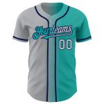 Personalized Gradient Fashion Baseball Jersey - Aqua Gray Navy Team Custom Name and Number Personalized Aqua Gray-Navy Authentic