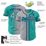 Personalized Gradient Fashion Baseball Jersey - Aqua Gray Navy Team Custom Name and Number Personalized Aqua Gray-Navy Authentic