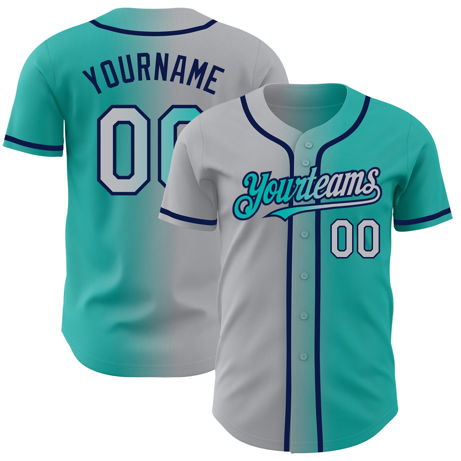 Personalized Gradient Fashion Baseball Jersey - Aqua Gray Navy Team Custom Name and Number Personalized Aqua Gray-Navy Authentic