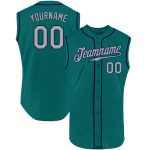 Custom Name and Number Aqua Gray-Navy Baseball Jersey - Personalized Sleeveless Authentic Team Jersey Personalized Aqua Gray-Navy