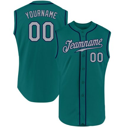 Custom Name and Number Aqua Gray-Navy Baseball Jersey - Personalized Sleeveless Authentic Team Jersey Personalized Aqua Gray-Navy