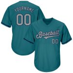 Custom Name and Number Aqua Gray-Navy Authentic Rib-Knit Baseball Jersey Shirt - Personalized Team Apparel Personalized Aqua
